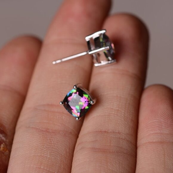 Classic Square Colorful Zircon Dainty Earrings for Women, VP1025 - Picture 3 of 4